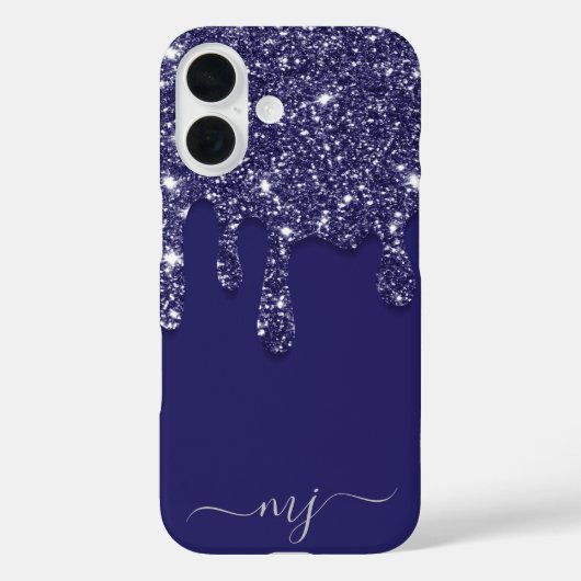 Navy Blue Glitzer Tropfen Custom Monogram Case-Mate iPhone Hülle (Rückseite)