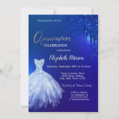 Navy Blue Glitzer Tropfen, Dress Blue Quinceañera Einladung (Vorderseite)