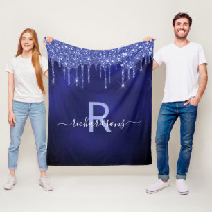 Navy Blue Glitzer Tropfens Monogram-Name Fleecedecke