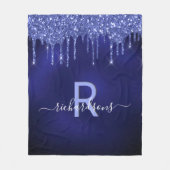 Navy Blue Glitzer Tropfens Monogram-Name Fleecedecke (Vorderseite)