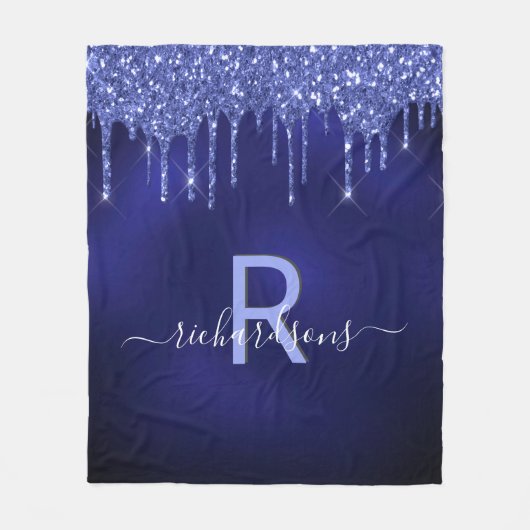 Navy Blue Glitzer Tropfens Monogram-Name Fleecedecke (Vorderseite)