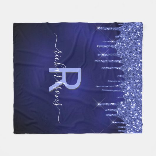 Navy Blue Glitzer Tropfens Monogram-Name Fleecedecke (Vorderseite (Horizontal))