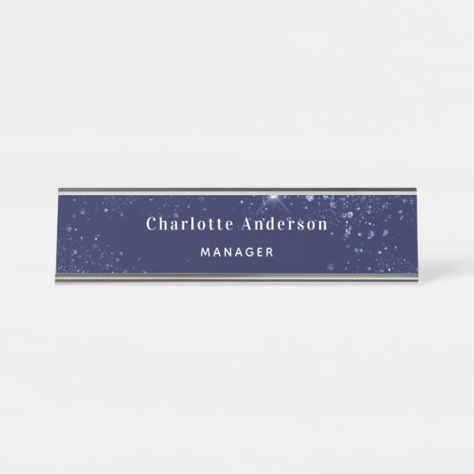 Navy Blue Glitzern name Classic Schreibtischnamensplakette (Vorderseite )