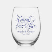 Navy Blue glücklich je nach Hochzeit Weinglas Ohne Stiel (Rückseite)