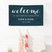 Navy Blue glücklich je nach Hochzeit Willkommen Banner (Insitu)