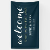 Navy Blue glücklich je nach Hochzeit Willkommen Banner (Vertikal)