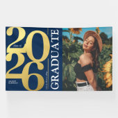 Navy Blue Gold 2025 Graduate Foto Abschluss Banner (Horizontal)