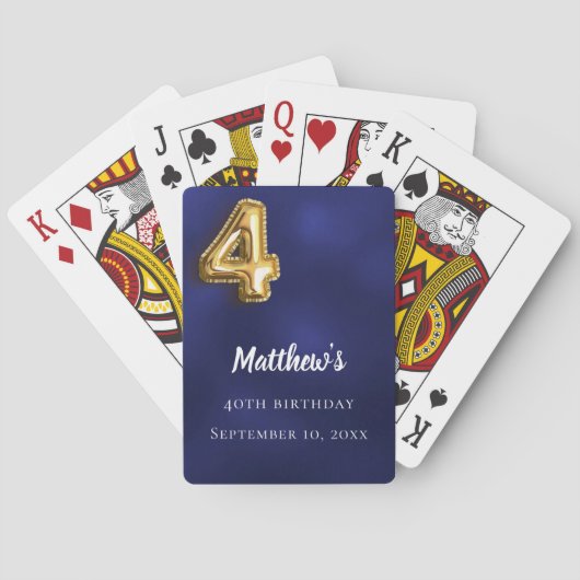 Navy blue gold 40th photo birthday party spielkarten (Rückseite)
