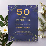 Navy blue gold 50th fabulous birthday invitation<br><div class="desc">A navy blue,  uneven colored background. Decorated with golden corners. Personalize and add a name and party details. 

1 sheet = 1 invitation printed edge to edge.</div>