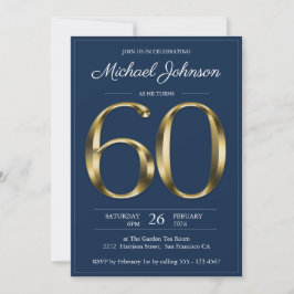 Navy Blue Gold 60. Geburtstag Einladung