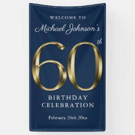 Navy Blue Gold 60. Geburtstagsparty Elegant Willko Banner