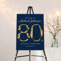 Navy Blue Gold 80. Geburtstag Custom Welcome Sign