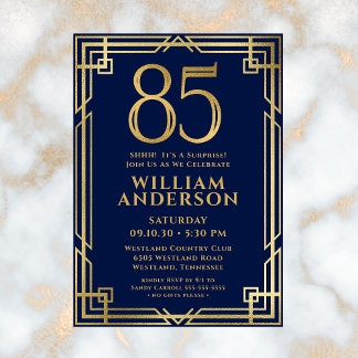 Navy Blue Gold 85. Geburtstag Foto Überraschung Pa Einladung
