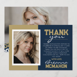 Navy Blue & Gold Abschluss 2 Foto Dankeschön Karte