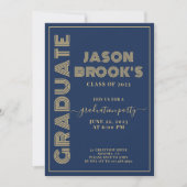 Navy Blue Gold Abschluss Einladung (Vorderseite)