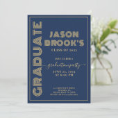 Navy Blue Gold Abschluss Einladung (Stehend Vorderseite)