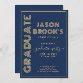 Navy Blue Gold Abschluss Einladung (Vorne/Hinten)