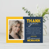 Navy Blue & Gold Abschluss Foto Danke Karte (Stehend Vorderseite)