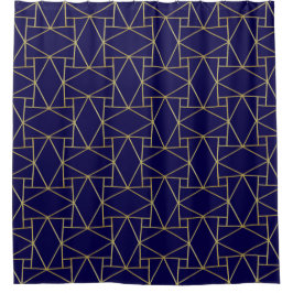 Navy Blue & Gold Abstrakt Geometric Muster Luxus Duschvorhang