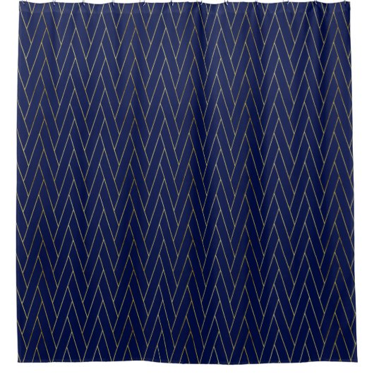 Navy Blue & Gold Abstrakt Geometric Muster Luxus Duschvorhang (Vorderseite)