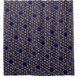 Navy Blue & Gold Abstrakt Geometric Muster Luxus Duschvorhang