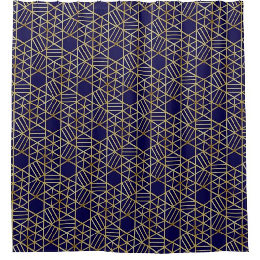 Navy Blue & Gold Abstrakt Geometric Muster Luxus Duschvorhang (Vorderseite)