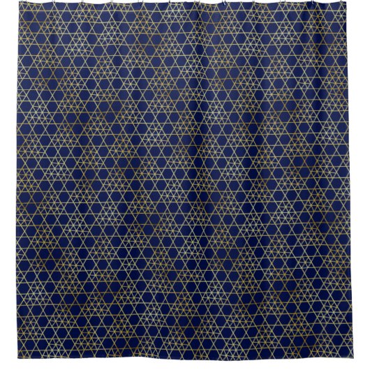 Navy Blue & Gold Abstrakt Geometric Muster Luxus Duschvorhang (Vorderseite)