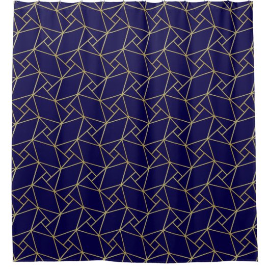 Navy Blue & Gold Abstrakt Geometric Muster Luxus Duschvorhang (Vorderseite)
