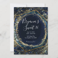 Navy Blue Gold Abstrakt Lights Geometric Sweet 16
