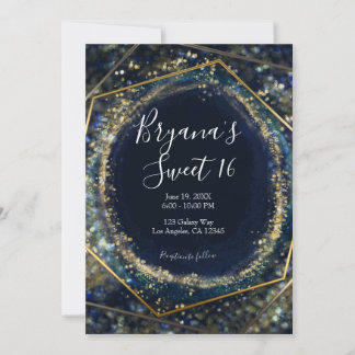 Navy Blue Gold Abstrakt Lights Geometric Sweet 16 Einladung
