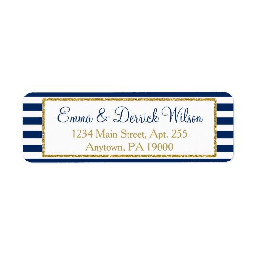 Navy Blue Gold Address Labels Elegante Dusche (Vorne)