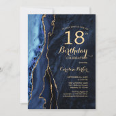 Navy Blue Gold Agate 18. Geburtstag Einladung (Vorderseite)