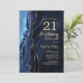 Navy Blue Gold Agate 21. Geburtstag Einladung (Stehend Vorderseite)