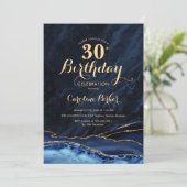 Navy Blue Gold Agate 30. Geburtstag Einladung (Stehend Vorderseite)