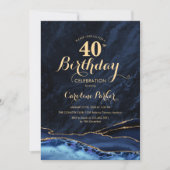 Navy Blue Gold Agate 40. Geburtstag Einladung (Vorderseite)