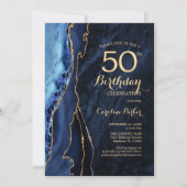 Navy Blue Gold Agate 50. Geburtstag Einladung (Vorderseite)