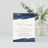 Navy Blue Gold Agate 50th Anniversary Invitation Postkarte (Stehend Vorderseite)