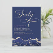 Navy Blue Gold Agate 60. Geburtstagsparty Einladung (Stehend Vorderseite)