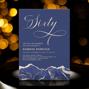 Navy Blue Gold Agate 60. Geburtstagsparty Einladung