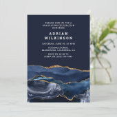 Navy Blue & Gold Agate Abschluss Einladung (Stehend Vorderseite)
