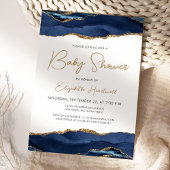 Navy Blue Gold Agate Baby Shower Einladung
