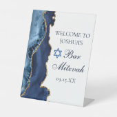 Navy Blue Gold Agate Bar Mitzvah Party Willkommen Sockelschild (Vorderseite)