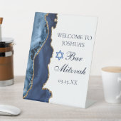 Navy Blue Gold Agate Bar Mitzvah Party Willkommen Sockelschild (In SItu)