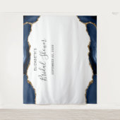Navy Blue Gold Agate Brautparty Foto Booth Wandteppich (Vorderseite)
