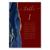 Navy Blue Gold Agate Burgundy Wedding Tischnummer (Rückseite)