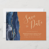 Navy Blue Gold Agate Burnt Orange Save the Date Einladung (Vorderseite)