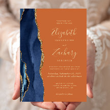 Navy Blue Gold Agate Burnt Orange Wedding