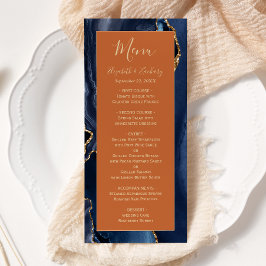 Navy Blue Gold Agate Burnt Orange Wedding Menu Menükarte