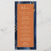 Navy Blue Gold Agate Burnt Orange Wedding Menu Menükarte (Vorderseite)