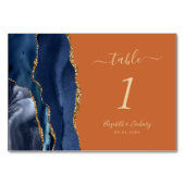 Navy Blue Gold Agate Burnt Orange Wedding Tischnummer (Rückseite)